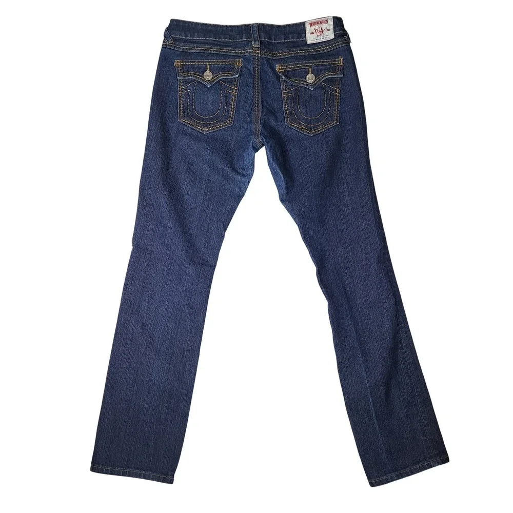 True Religion Becky Big QT Jeans Women 32 Blue Bootcut Contrast Stitch Dark Wash